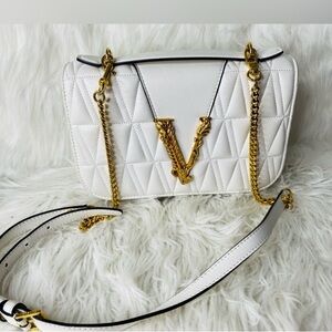 Versace White Quilted Shoulder Bag with Gold Details w Cert of Authenticity